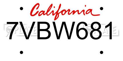 7VBW681 California License Plate
