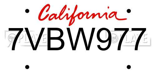 7VBW977 California License Plate