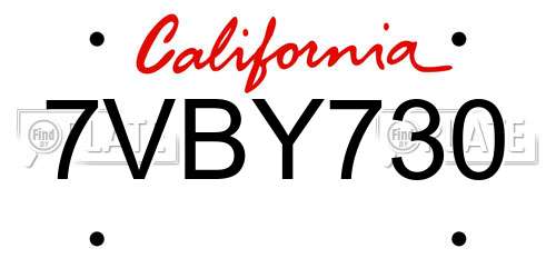 7VBY730 California License Plate