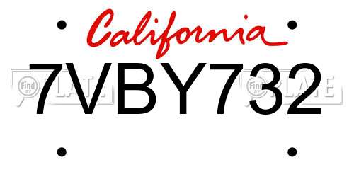 7VBY732 California License Plate