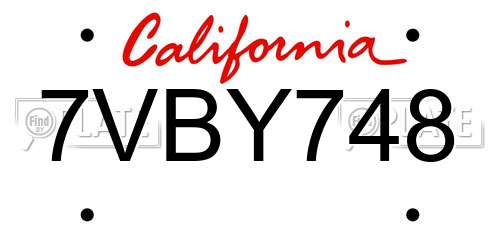 7VBY748 California License Plate