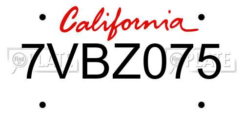 7VBZ075 California License Plate