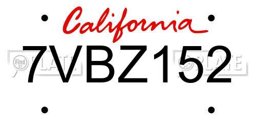 7VBZ152 California License Plate