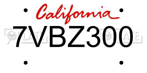 7VBZ300 California License Plate