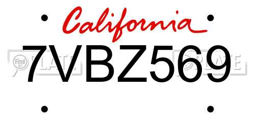 7VBZ569 California License Plate