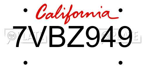 7VBZ949 California License Plate