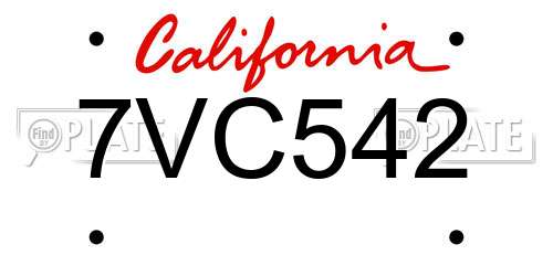 7VC542 California License Plate
