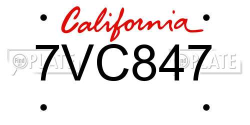 7VC847 California License Plate