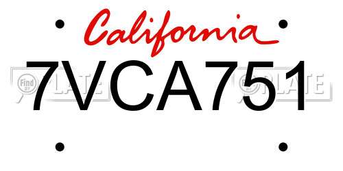 7VCA751 California License Plate