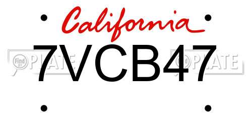 7VCB47 California License Plate
