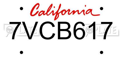 7VCB617 California License Plate