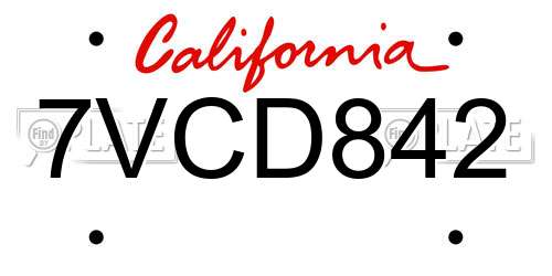 7VCD842 California License Plate