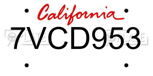 7VCD953 California License Plate