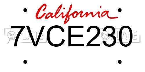 7VCE230 California License Plate