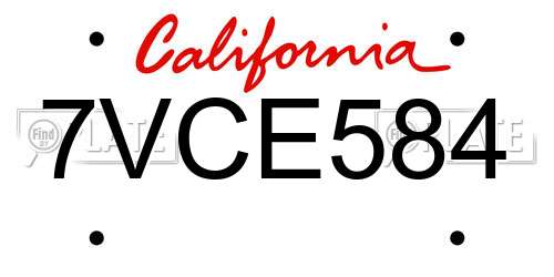 7VCE584 California License Plate