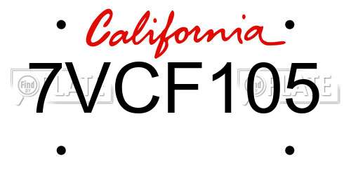 7VCF105 California License Plate