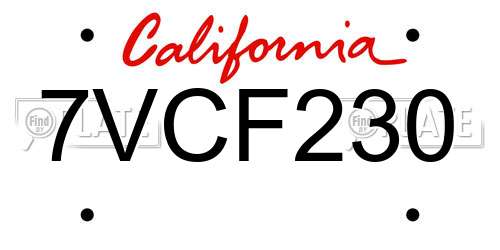 7VCF230 California License Plate