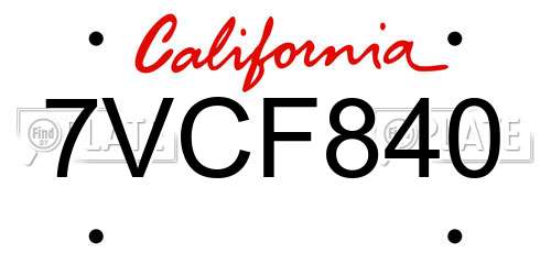 7VCF840 California License Plate