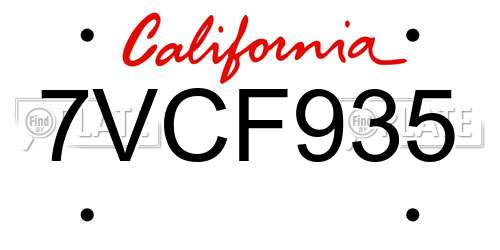 7VCF935 California License Plate