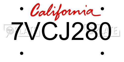 7VCJ280 California License Plate