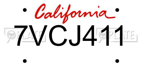 7VCJ411 California License Plate