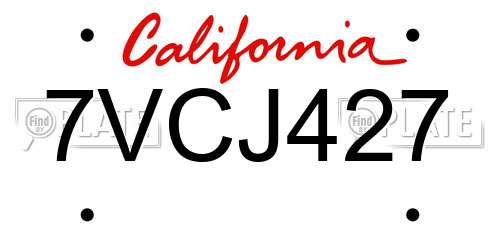 7VCJ427 California License Plate