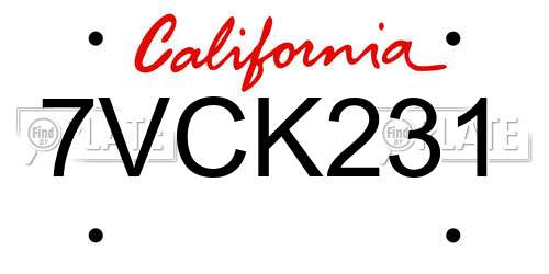 7VCK231 California License Plate