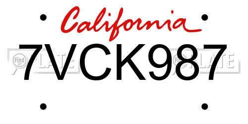 7VCK987 California License Plate