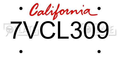7VCL309 California License Plate