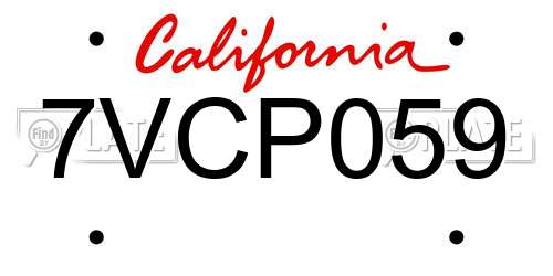 7VCP059 California License Plate