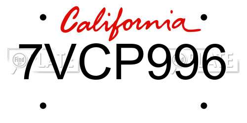 7VCP996 California License Plate