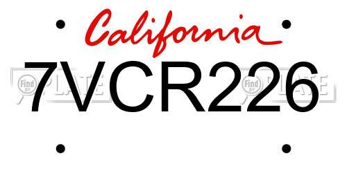 7VCR226 California License Plate