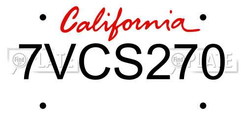 7VCS270 California License Plate