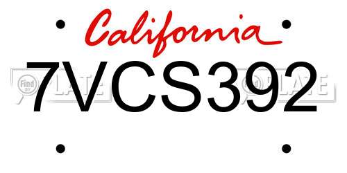 7VCS392 California License Plate