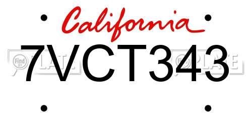 7VCT343 California License Plate