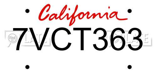 7VCT363 California License Plate