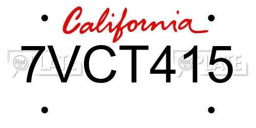 7VCT415 California License Plate