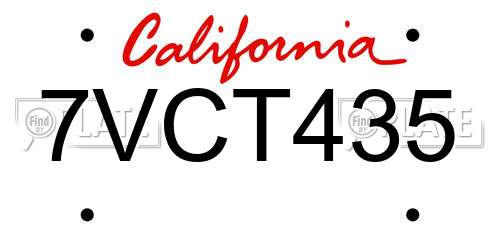 7VCT435 California License Plate