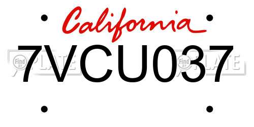 7VCU037 California License Plate