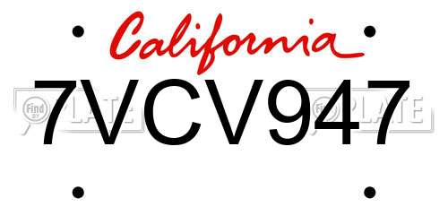 7VCV947 California License Plate
