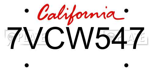 7VCW547 California License Plate