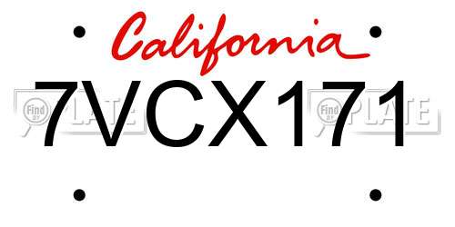 7VCX171 California License Plate