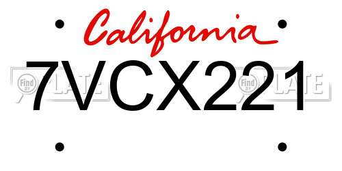 7VCX221 California License Plate