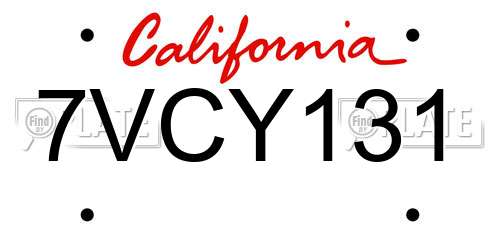 7VCY131 California License Plate