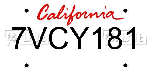 7VCY181 California License Plate