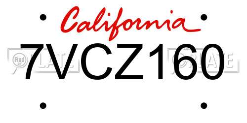 7VCZ160 California License Plate