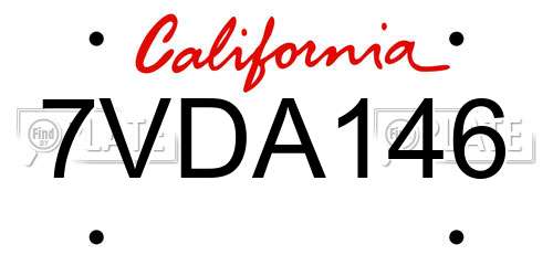 7VDA146 California License Plate