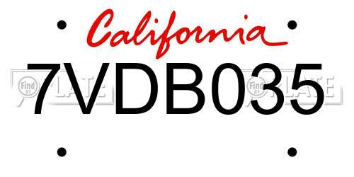 7VDB035 California License Plate