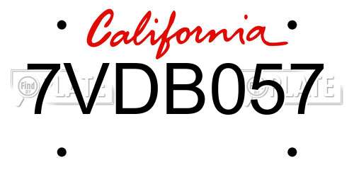 7VDB057 California License Plate