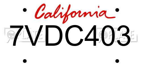 7VDC403 California License Plate